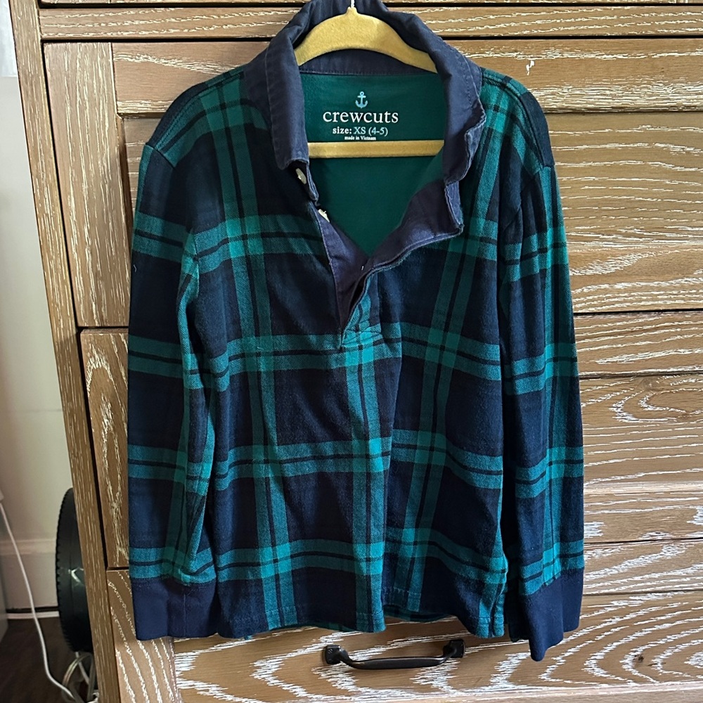 Crewcuts Navy and Teal Plaid Pullover Shirt